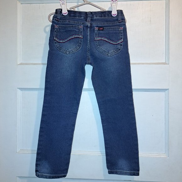 LEE SKINNY JEANS GIRLS SIZE 5 DARK WASH ADJUSTABLE WAIST 5-POCKET EUC - Picture 2 of 4
